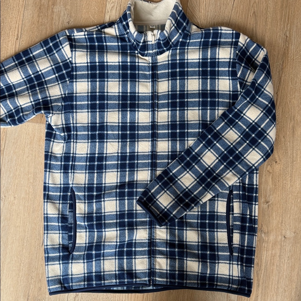 Men's Uniqlo Blue and White Fleece Plaid Jacket XL